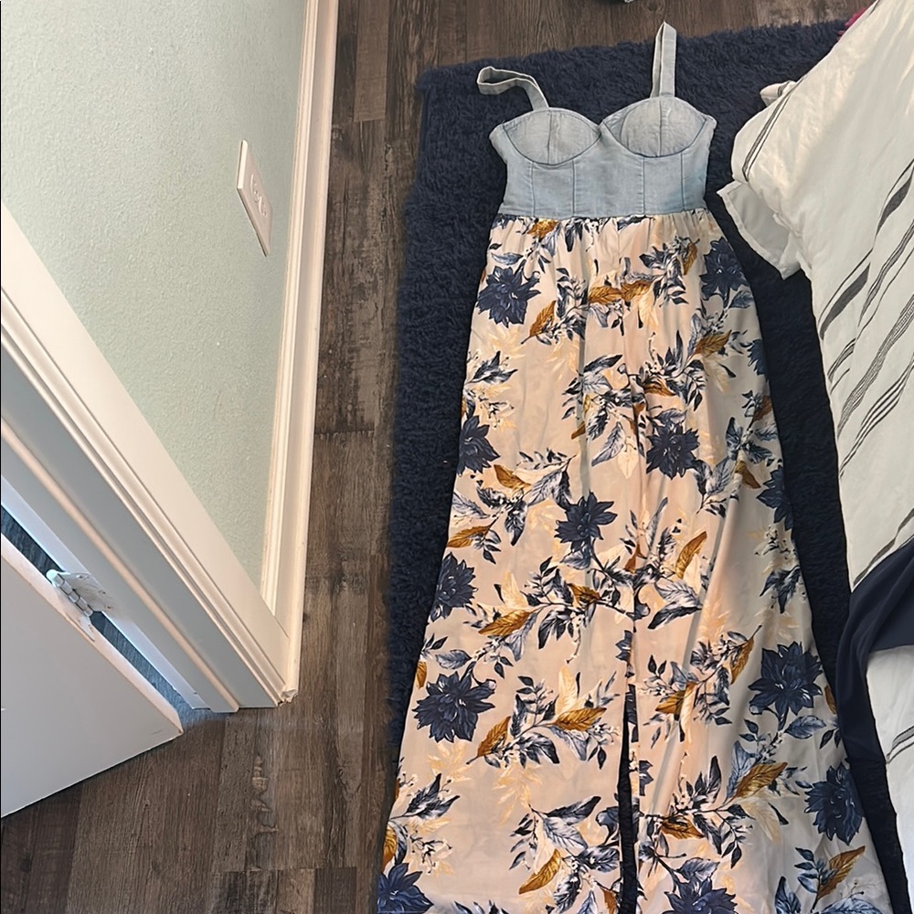 Floral Maxi Dress with Blue Bodice